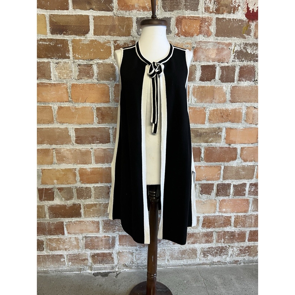 Talbots‎ Knit Sweater Duster Vest Sleeveless Black White Size Medium